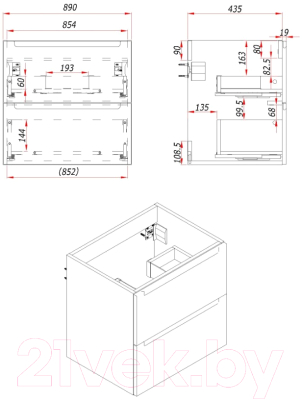 Тумба под умывальник ЗОВ Дион 90 / D90LHO0M7015GKV5 (графит глянцевый/дуб)
