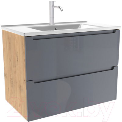 Тумба под умывальник ЗОВ Дион 80 / D80LHO0M7015GKV5 (графит глянцевый/дуб) - фото