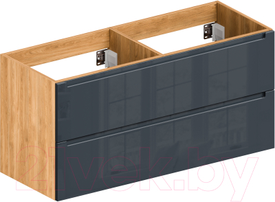 Тумба под умывальник ЗОВ Дион 120 / D120LHO0M7015GKV5 (графит глянцевый/дуб) - фото