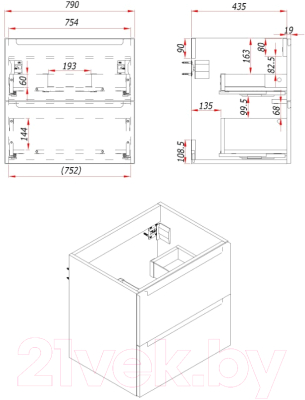 Тумба под умывальник ЗОВ Дион 80 / D80LHO0M7015МKV5 (графит матовый/дуб)