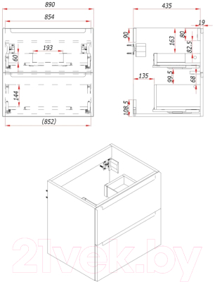 Тумба под умывальник ЗОВ Дион 90 / D90LHO0M7015МKV5 (графит матовый/дуб)
