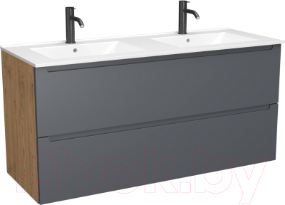 Тумба под умывальник ЗОВ Дион 120 / D120LHO0M7015MKV5 (графит матовый/дуб) - фото