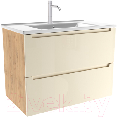 Тумба под умывальник ЗОВ Дион 60 / D60LHO0M1015GKV5 (бежевый глянец/дуб) - фото