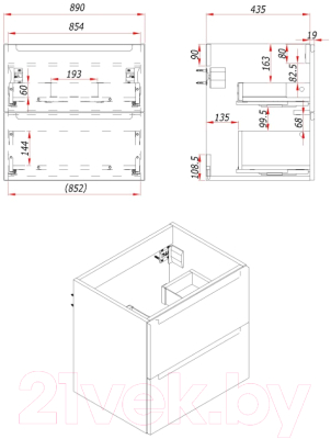 Тумба под умывальник ЗОВ Дион 90 / D90LHO0M1015GKV5