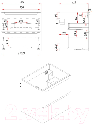 Тумба под умывальник ЗОВ Дион 80 / D80LAFM7015MKV5 (графит матовый)