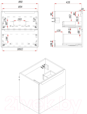 Тумба под умывальник ЗОВ Дион 90 / D90LAFM7015MKV5 (графит матовый)