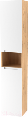 Шкаф-пенал для ванной ЗОВ Дион 150 / DP150LHO0M9003MKV5 (белый матовый/дуб) - фото