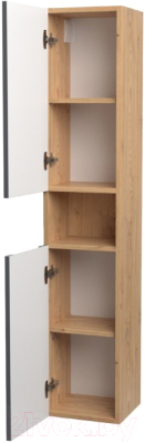 Шкаф-пенал для ванной ЗОВ Дион 150 / DP150LHO0M7015GKV5 (графит глянец/дуб)