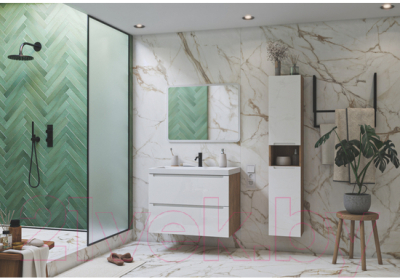 Шкаф-пенал для ванной ЗОВ Дион 150 / DP150LHO0M9003GKV5 (белый глянец/дуб)