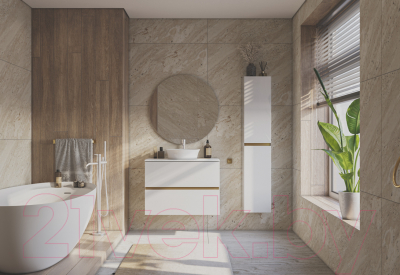 Шкаф-пенал для ванной ЗОВ Лира 150 / LP150MW0MWGVG (белый глянец)