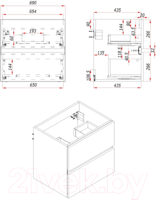 Тумба под умывальник ЗОВ Лира 70 / L70MW0MWGVG (белый глянец)