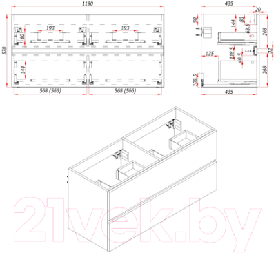 Тумба под умывальник ЗОВ Лира 120 / L120MW0MWGVG (белый глянец)