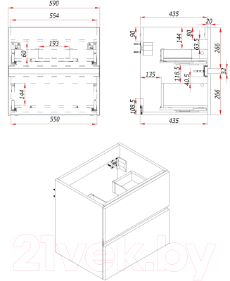 Тумба под умывальник ЗОВ Лира 60 / L60MWFMLGVG (графиль глянец)