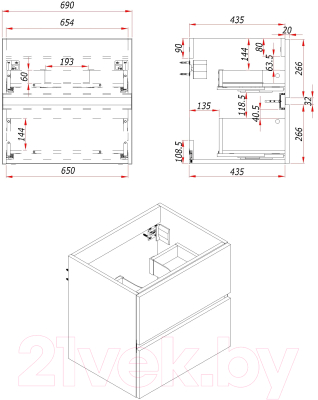 Тумба под умывальник ЗОВ Лира 70 / L70MWFMLGVG (графиль глянец)