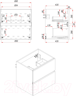 Тумба под умывальник ЗОВ Лира 90 / L90MWFMLGVG (графиль глянец)