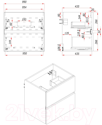 Тумба под умывальник ЗОВ Лира 100 / L100MWFMLGVG (графель глянец)