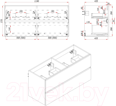 Тумба под умывальник ЗОВ Лира 120 / L120MWFMLGVG (графель глянец)