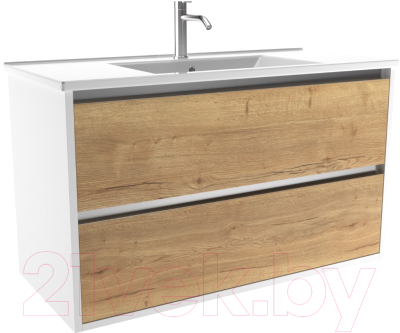 Тумба под умывальник ЗОВ Парма 100 / P100LWP0MHMC1A (белый/галифакс) - фото