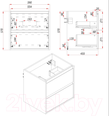 Тумба под умывальник ЗОВ Парма 60 / P60LС0MSMC1A (сталь/каштан)