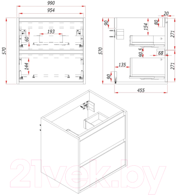 Тумба под умывальник ЗОВ Парма 100 / P100LC0MSMC1A (сталь/каштан)