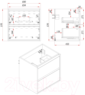 Тумба под умывальник ЗОВ Парма 70 / P70LA0MAMC1B (аттик)