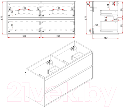 Тумба под умывальник ЗОВ Парма 120 / P120LA0MAMC1B (аттик)