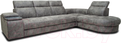 Диван угловой Петрамебель Браво комфорт правый с беспроводной зарядкой (темно-серый искусственная замша Кальвадос 790) - фото