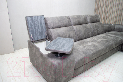 Диван угловой Петрамебель Браво комфорт правый с беспроводной зарядкой (темно-серый искусственная замша Кальвадос 790)