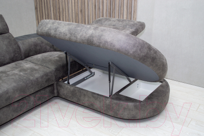 Диван угловой Петрамебель Браво комфорт правый с беспроводной зарядкой (темно-серый искусственная замша Кальвадос 790)