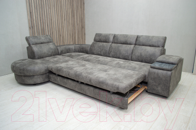 Диван угловой Петрамебель Браво комфорт левый с беспроводной зарядкой (темно-серый искусственная замша Кальвадос 790)