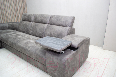 Диван угловой Петрамебель Браво комфорт левый с беспроводной зарядкой (темно-серый искусственная замша Кальвадос 790)