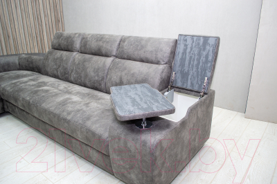 Диван угловой Петрамебель Браво комфорт левый с беспроводной зарядкой (темно-серый искусственная замша Кальвадос 790)