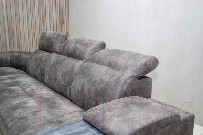 Диван угловой Петрамебель Браво комфорт левый с беспроводной зарядкой (темно-серый искусственная замша Кальвадос 790)