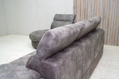 Диван угловой Петрамебель Браво комфорт левый с беспроводной зарядкой (темно-серый искусственная замша Кальвадос 790)