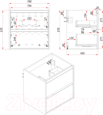 Тумба под умывальник ЗОВ Парма 80 / P80LWP0MWHMC1A (белый/белый галифакс)