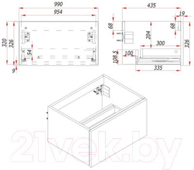 Тумба под умывальник ЗОВ Кито 100 / K100LA0MWM (аттик/белый матовый)