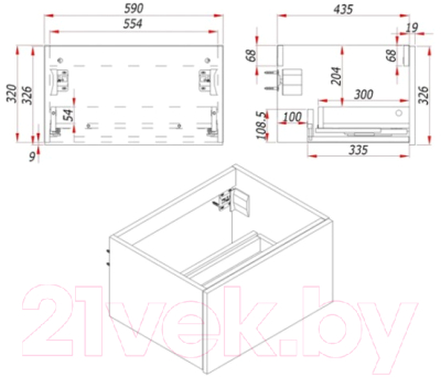 Тумба под умывальник ЗОВ Кито 60 / K60LW0MRM (белый/тростник)