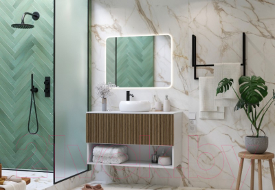 Тумба под умывальник ЗОВ Кито 90 / K90LW0MRM (белый/тростник)