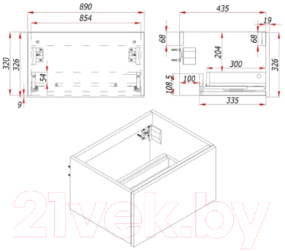 Тумба под умывальник ЗОВ Кито 90 / K90LW0MRM (белый/тростник)