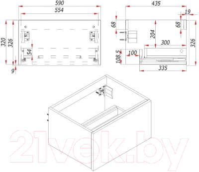 Тумба под умывальник ЗОВ Кито-2 60 / 2K60LA0MWM (аттик/белый матовый)