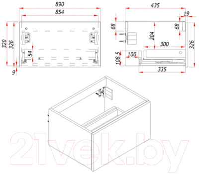 Тумба под умывальник ЗОВ Кито 90 / K90LA0MWMC (аттик/белый матовый)