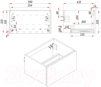Тумба под умывальник ЗОВ Кито-2 60 / 2K60LW0MRMC (белый/тростник)