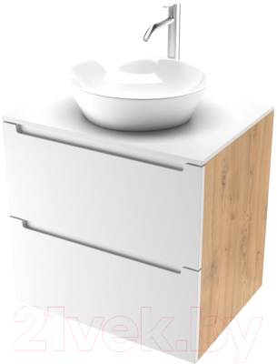Тумба под умывальник ЗОВ Дион 60 / D60LHO0M9003MKV5-KP13W (белый матовый/дуб) - фото