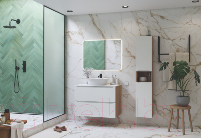 Тумба под умывальник ЗОВ Дион 60 / D60LHO0M9003MKV5-KP13W (белый матовый/дуб)