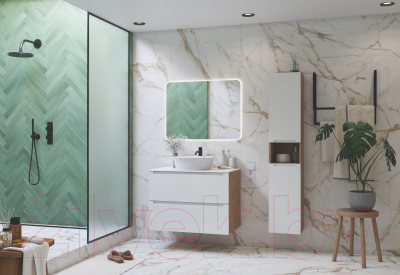 Тумба под умывальник ЗОВ Дион 80 / D80LHO0M9003MKV5-KP13W (белый матовый/дуб)