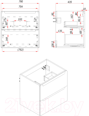 Тумба под умывальник ЗОВ Дион 80 / D80LHO0M9003MKV5-KP13W (белый матовый/дуб)