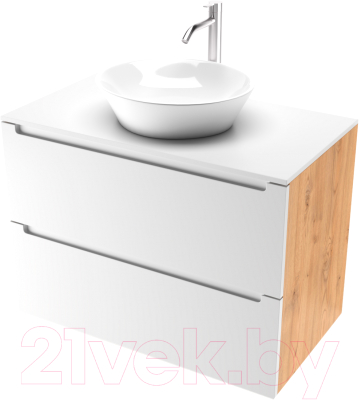 Тумба под умывальник ЗОВ Дион 90 / D90LHO0M9003MKV5-KP13W (белый матовый/дуб) - фото
