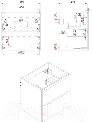 Тумба под умывальник ЗОВ Дион 90 / D90LHO0M9003MKV5-KP13W (белый матовый/дуб)