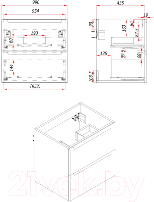 Тумба под умывальник ЗОВ Дион 100 / D100LHO0M9003MKV5-KP13W (белый матовый/дуб)