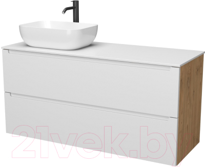Тумба под умывальник ЗОВ Дион 120 / D120LHO0M9003MKV5-KP13W (белый матовый/дуб) - фото